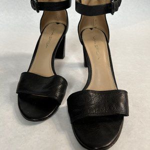 Via Spiga Small Block Heel Black Leather sandal